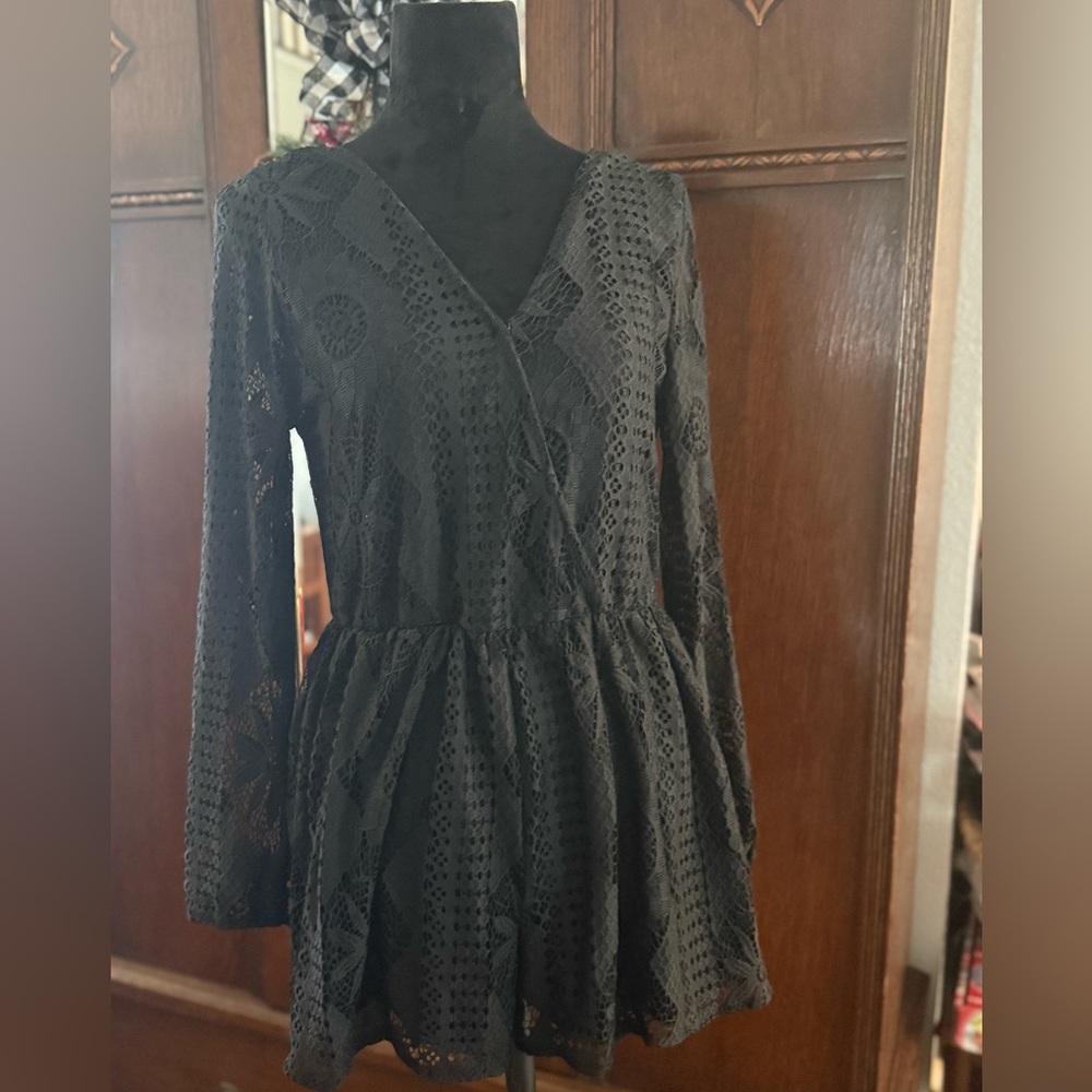 Bethany Mota Black Lace Long Sleeve Romper
